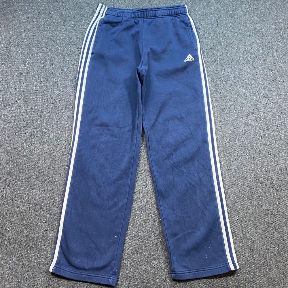 Adidas Sweatpants Sz L Mens Navy Blue Streetwear Three Stripe Fleece Joggers